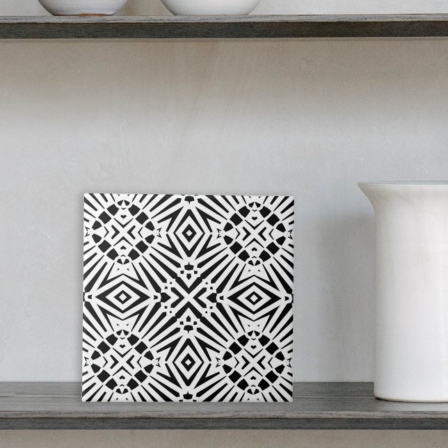Abstract Striped Black and White Geometric Pattern Tile (Creator Uploaded)