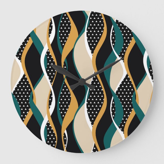 Abstract striped, colourful wavy pattern. large clock (Front)