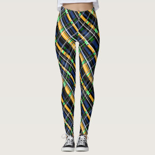 Abstract striped lined bright fun navy yellow gree leggings