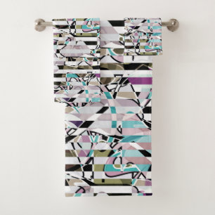 Abstract striped pattern stripes beige turquoise p bath towel set