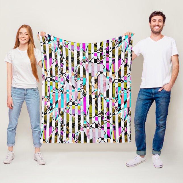 Abstract striped pattern stripes beige turquoise p fleece blanket (In Situ)