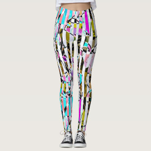 Abstract striped pattern stripes beige turquoise p leggings