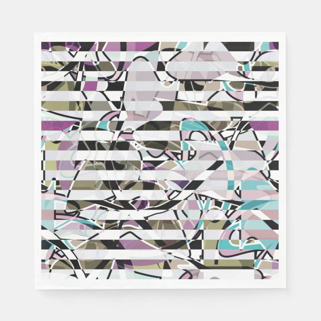 Abstract striped pattern stripes beige turquoise p napkin (Front)