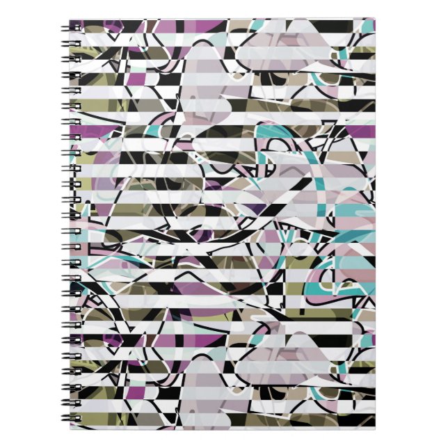 Abstract striped pattern stripes beige turquoise p notebook (Front)