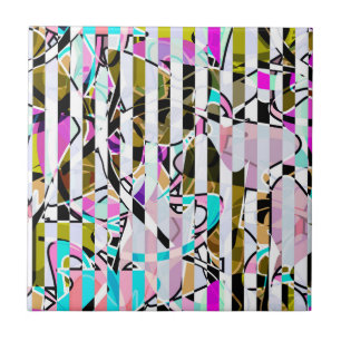 Abstract striped pattern stripes beige turquoise p tile