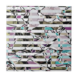 Abstract striped pattern stripes beige turquoise p tile