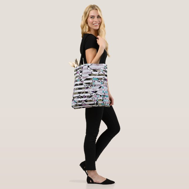 Abstract striped pattern stripes beige turquoise p tote bag (On Model)