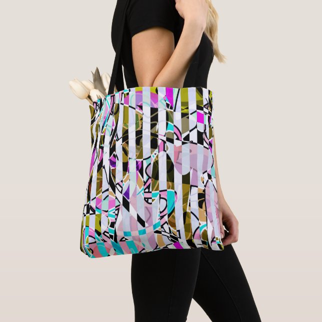 Abstract striped pattern stripes beige turquoise p tote bag (Close Up)