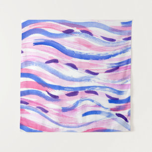 Abstract striped watercolor background. Brush smea Tapestry