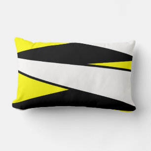 Abstract Stripes, Black and White on Yellow Lumbar Cushion