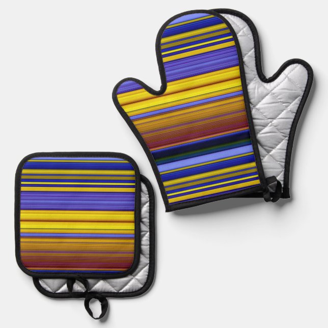 Abstract Stripes Design 1 Oven Mitt & Pot Holder Set (Front/Back)