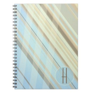 Abstract Stripes/Light Blue & Sepia/Monogram Notebook