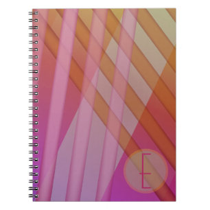 Abstract Stripes/Pink Magenta Orange/Monogram Spiral Notebook