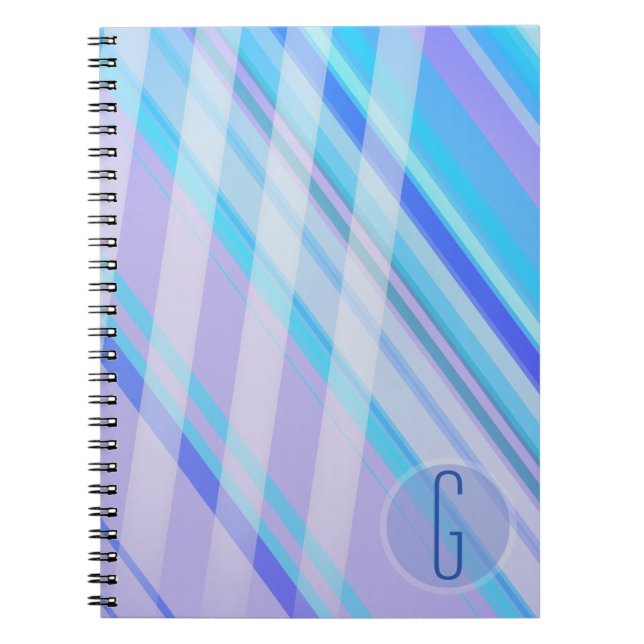 Abstract Stripes/Purples Blues/monogram Spiral Notebook (Front)