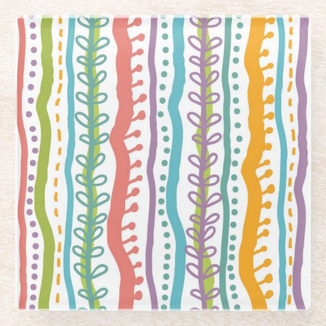 Abstract Stripes Vertical Pattern Glass Coaster (Front)