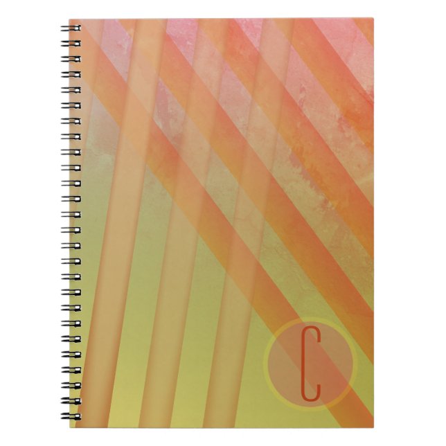 Abstract Stripes/Yellow & Warm Hues/monogram Spiral Notebook (Front)