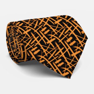 Abstract Strokes 020524 - Light Orange and Black Tie