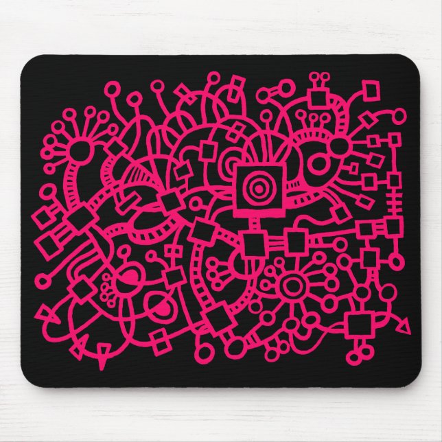 Abstract Structure - Neon Red on Black Mouse Pad (Front)