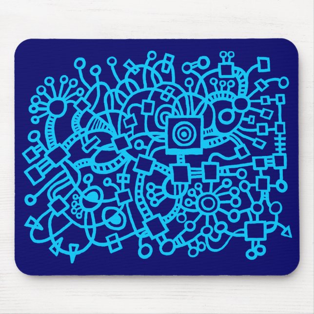 Abstract Structure - Sky Blue on Deep Navy Mouse Pad (Front)