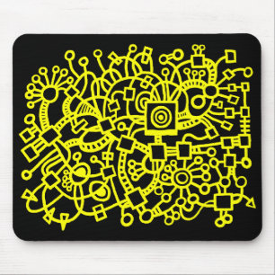 Abstract Structure - Yellow on Black Mouse Pad