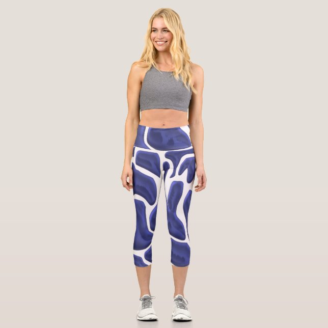 Abstract style with modern art blue  capri leggings (Front)