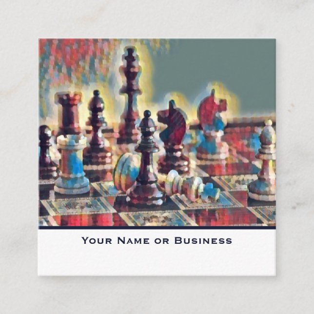 Abstract Styled Chess Pieces Coach Club Square Business Card (Front)