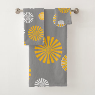 Abstract, stylised dandelions, grey, yellow, white bath towel set