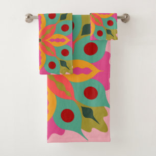 Abstract Stylised Layered Flower Large Scale Bath Towel Set