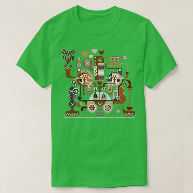 Abstract Stylized Coffee Making Process Scheme T-Shirt (Design Front)