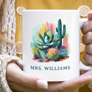 Abstract Succulents Personalised Name Monogram Coffee Mug