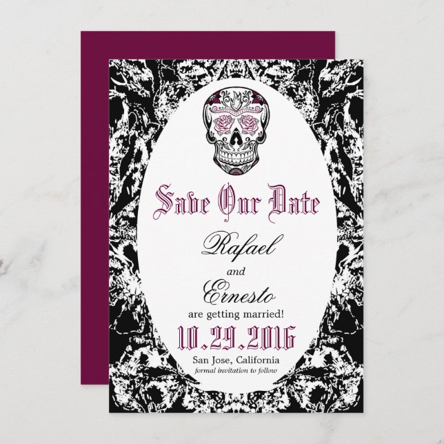 Abstract Sugar Skull Gothic Save the Date 4.5x6.25 Invitation (Front/Back)