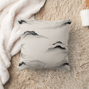 Abstract Sumi Ink Wash Zen Rice Paper Minimalist Cushion