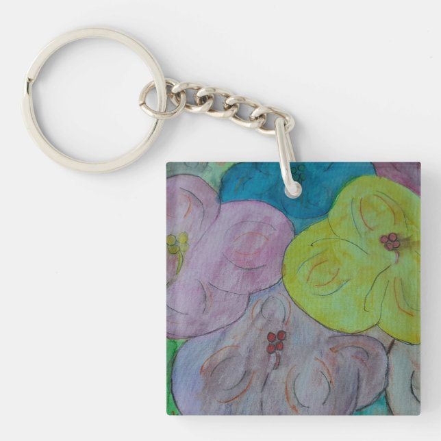Abstract Summer Floral Acrylic Key Ring (Front)