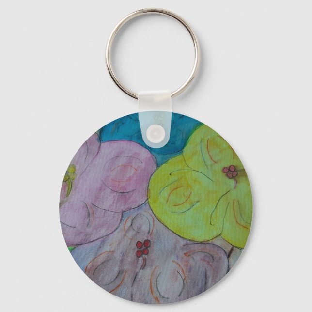 Abstract Summer Floral Button Key Ring (Front)