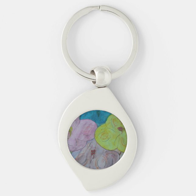 Abstract Summer Floral Metal Key Ring (Front)