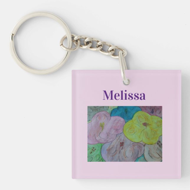 Abstract Summer Floral Personalized Key Ring (Front)