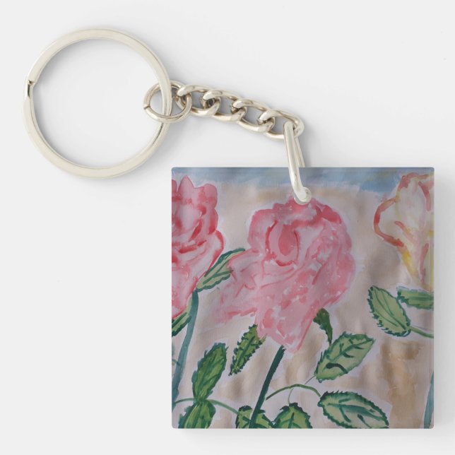 Abstract Summer Roses Acrylic Key Ring (Front)