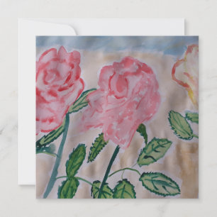 Abstract Summer Roses Flat Greeting Card