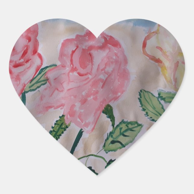 Abstract Summer Roses Heart Sticker (Front)