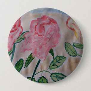Abstract Summer Roses Round Badge