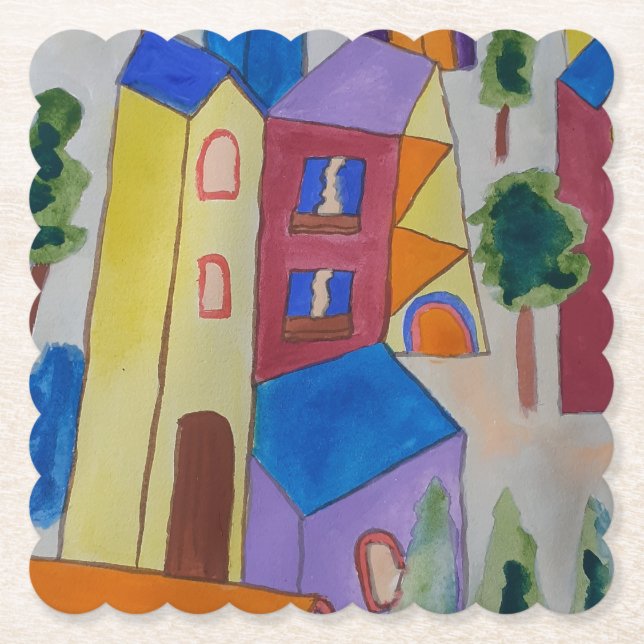 Abstract Summer Village Paper Coaster (Front)