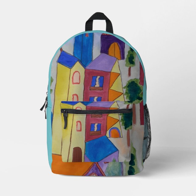 Abstract Summer Village Printed Backpack (Front)