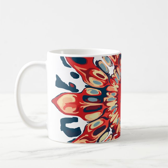 Abstract SUN FLOWER - red blue + your backgr. Coffee Mug (Left)
