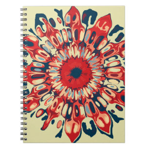 Abstract SUN FLOWER - red blue + your backgr. Spiral Notebook