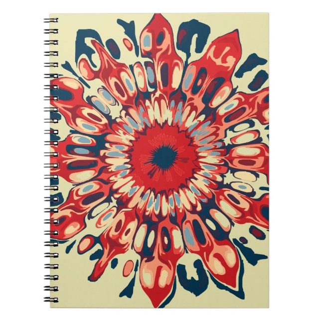 Abstract SUN FLOWER - red blue + your backgr. Spiral Notebook (Front)