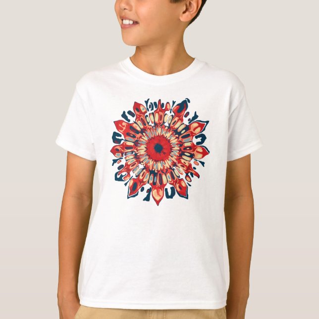 Abstract SUN FLOWER - red blue + your backgr. T-Shirt (Front)