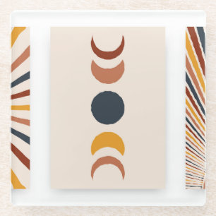 Abstract Sun Moon Boho Posters Glass Coaster