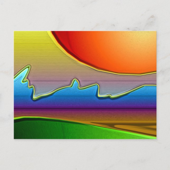 Abstract Sun Over Waves Art Postcard (Front)