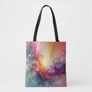 Abstract Sun Rays Floral Cloud Ink Landscape Tote Bag