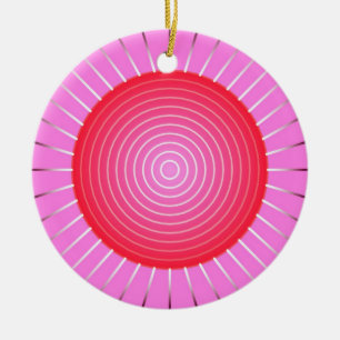 Abstract sunburst in coral, pink and silver ceramic tree decoration
